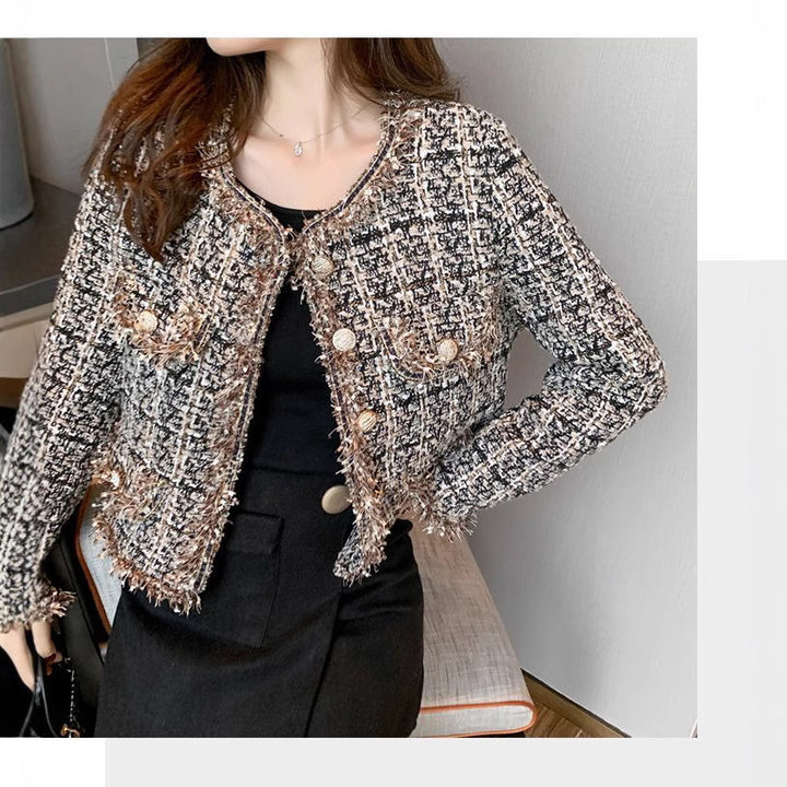 Drune | Tweed-Jacke - Goldenen Knopf Akzente - Klassische Eleganz - Anspruchsvolles Schichten