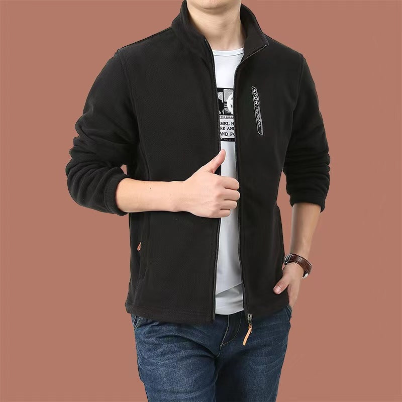 Herren Fleecejacke mit durchgehendem Reißverschluss, Stehkragen und Eingrifftaschen Drune