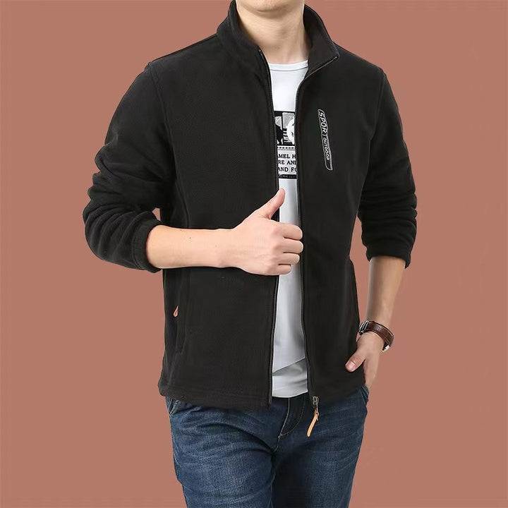 Herren Fleecejacke mit durchgehendem Reißverschluss, Stehkragen und Eingrifftaschen Drune