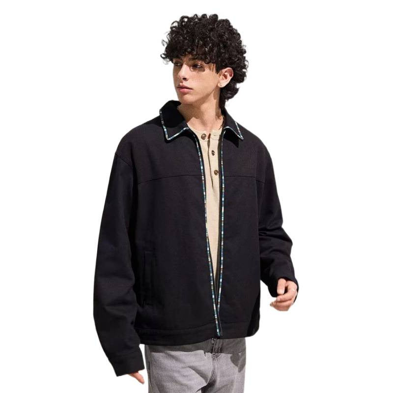 Herren Leichte Blousonjacke mit kontrastierter Zierband-Blende Drune
