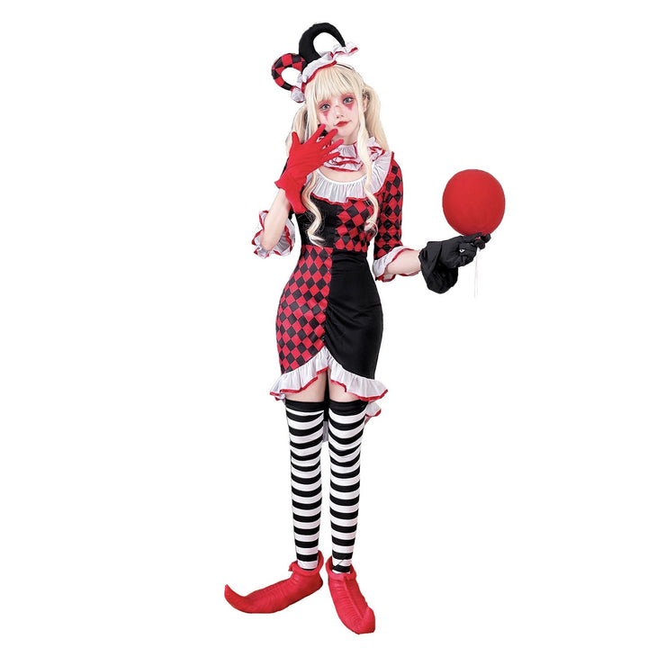 Mädchen Clownkostüm mit verspielt gestreiftem Strumpf und Hut Drune