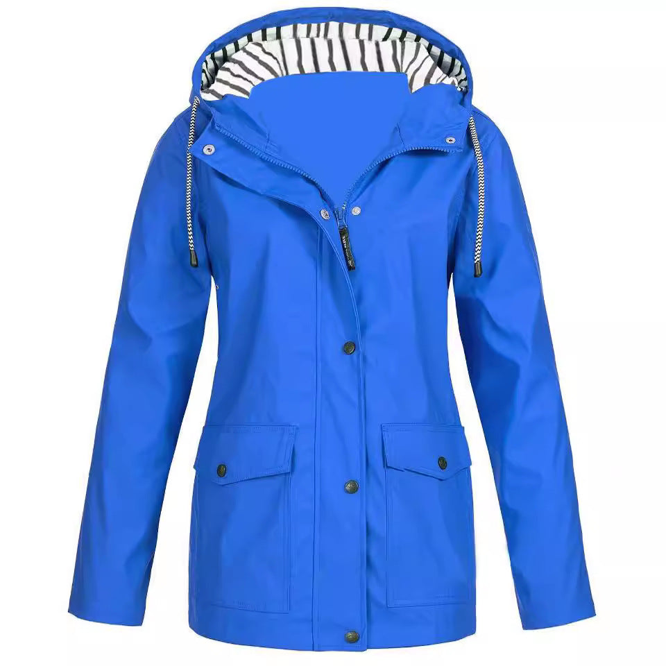 Damen nan wasserdichter Parka mit Kapuze, Kordelzug und aufgesetzten Taschen Drune