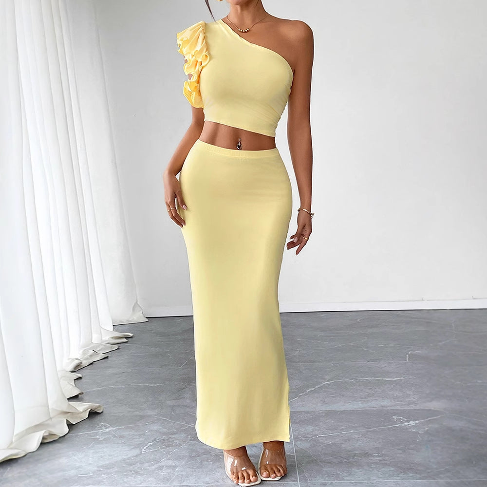 Damen Maxikleid mit asymmetrischem Schnitt und Rüschendetails Drune