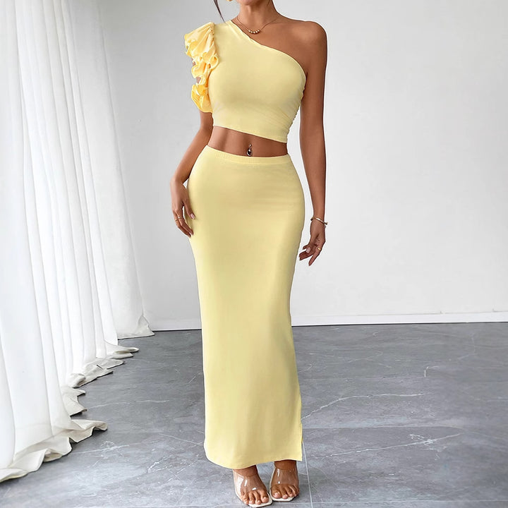 Damen Maxikleid mit asymmetrischem Schnitt und Rüschendetails Drune