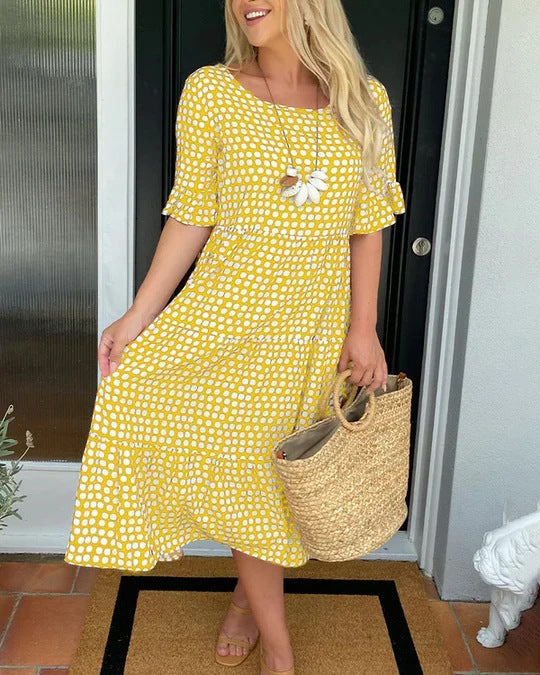 Drune | Sommer Rundhals Bedrucktes Kurzarmkleid
