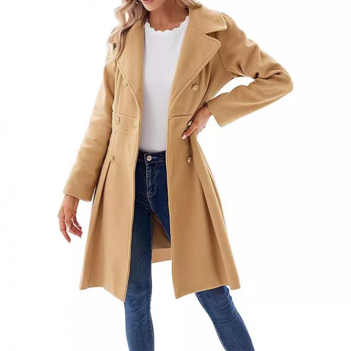 Damen taillierter Trenchcoat mit doppelter Knopfreihe und Falten Drune