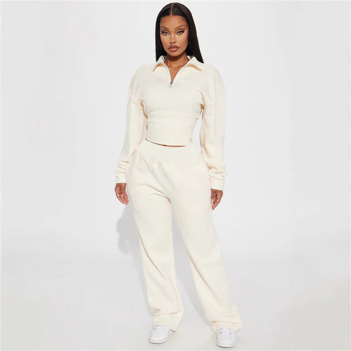 Damen stylisches Anzug-Set mit hohem Kragen und elastischem Bund Drune