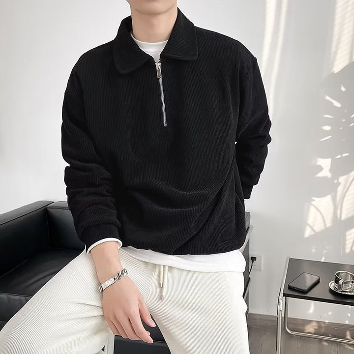 Herren Gerippter Pullover mit Halbreißverschluss und Polokragen Drune