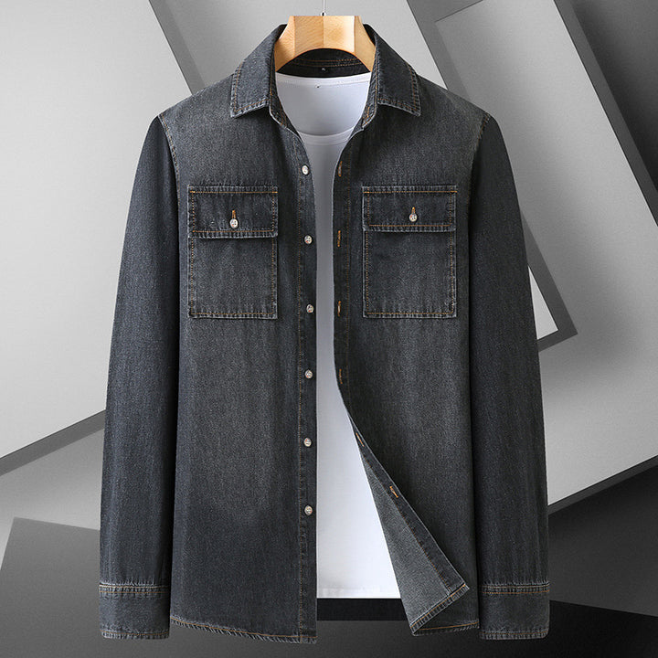 Herren Jeanshemd aus Denim mit Brustpattentaschen und Kentkragen Drune