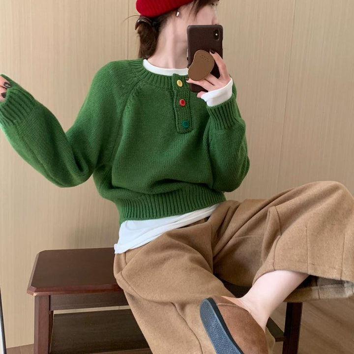 Damen Gemütlicher Pullover mit bunten Knopfdetails und weichem Material Drune