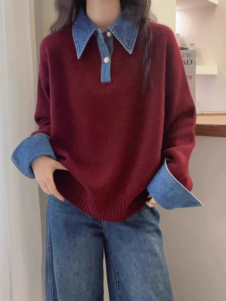Damen gemütlicher Pullover mit sportlichem Kragen Drune