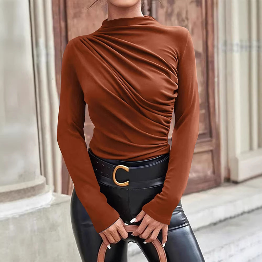 Damen figurbetontes Langarmoberteil mit eleganten Drapierungen Drune