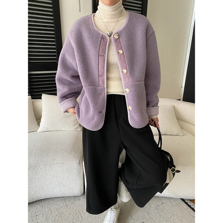 Damen kuschelige Fleecejacke mit Knopfleiste und praktischen Taschen Drune
