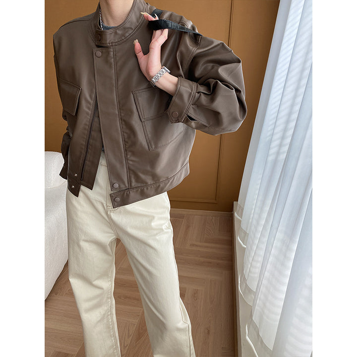Damen modische Kunstlederjacke im sportlichen Schnitt mit praktischen Taschen Drune