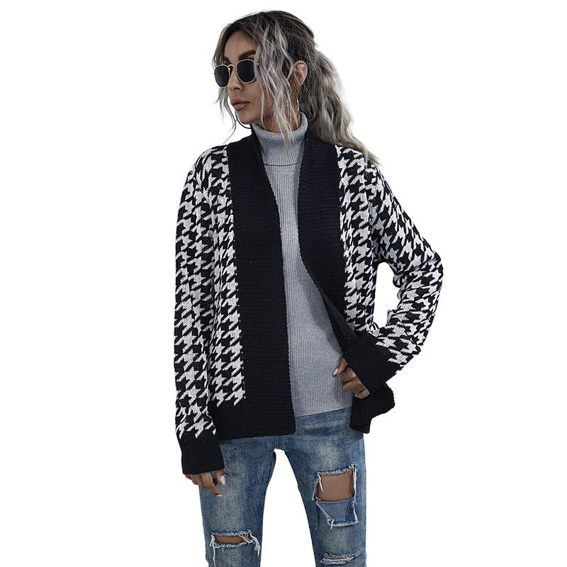 Damen Modischer Cardigan mit Bicolor-Hahnentritt Drune