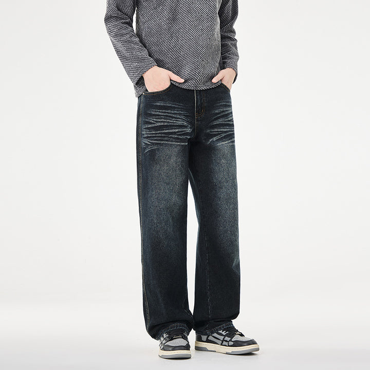 Herren weite Vintage-Jeans mit Used-Effekt und tiefem Schritt Drune