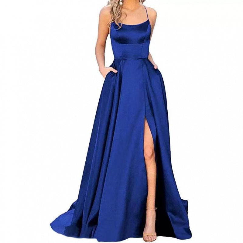 Damen Gala-Maxikleid Spaghettiträger Oberschenkelschlitz