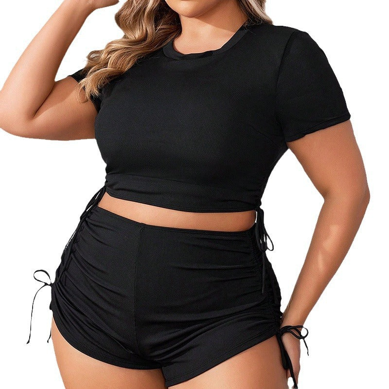 Damen Sportliches Kurzarm-Oberteil mit hochgeschnittenen Shorts Drune