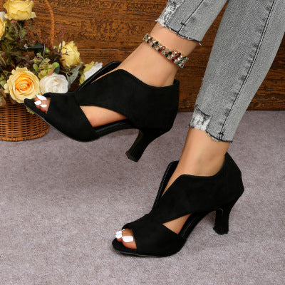 Damen elegante Blockabsatzsandalen mit gekreuzten Riemen Drune