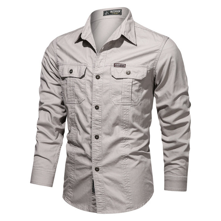 Herren nan robustes langärmeliges Outdoorhemd mit doppelten Brusttaschen und Button-Front Drune