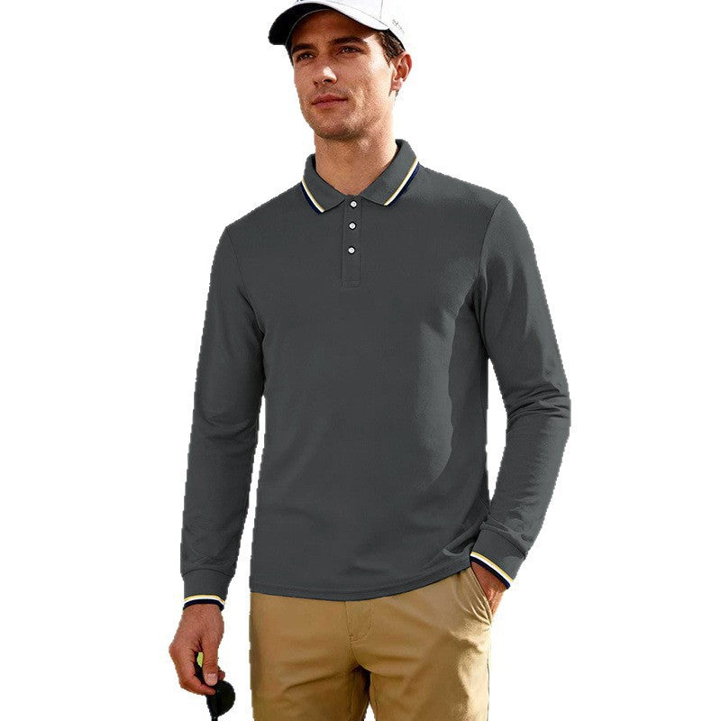 Herren Langärmeliges Performance-Golfpoloshirt mit Kontrastkragen Drune