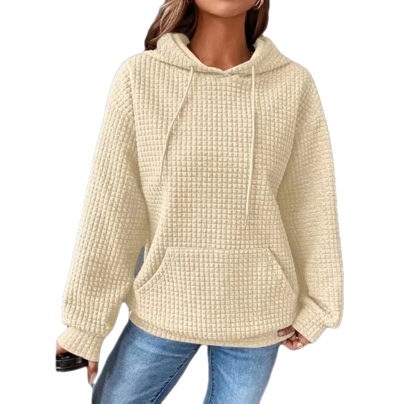 Damen Waffelstruktur Kapuzenpullover mit Kängurutasche und lässigem Schnitt Drune