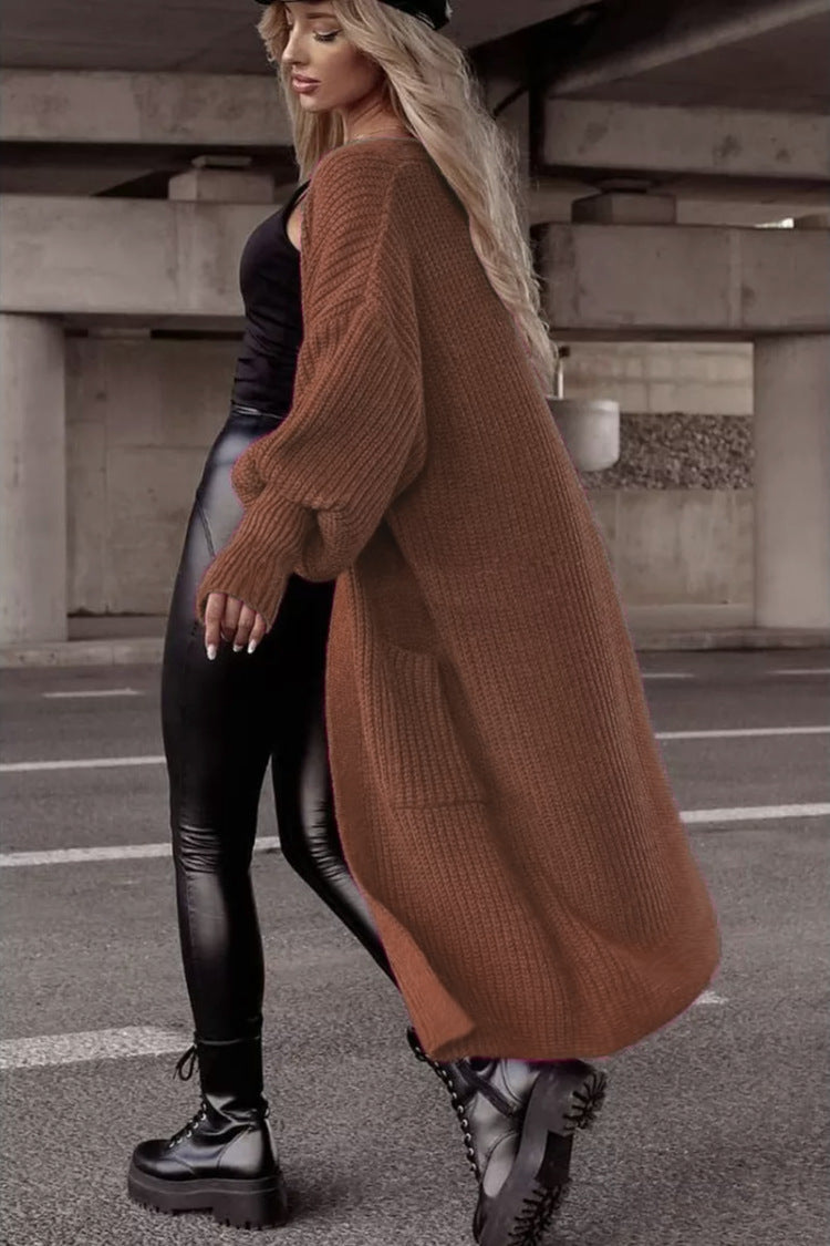 Damen Langer Strickcardigan mit tieferem Rückensaum und lässigem Schnitt Drune