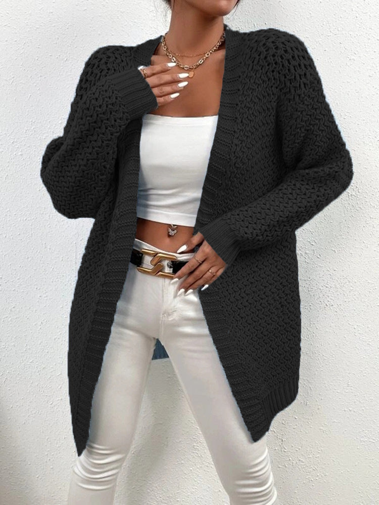 Damen Offener Strickcardigan mit luftiger Struktur und weitem Schnitt Drune