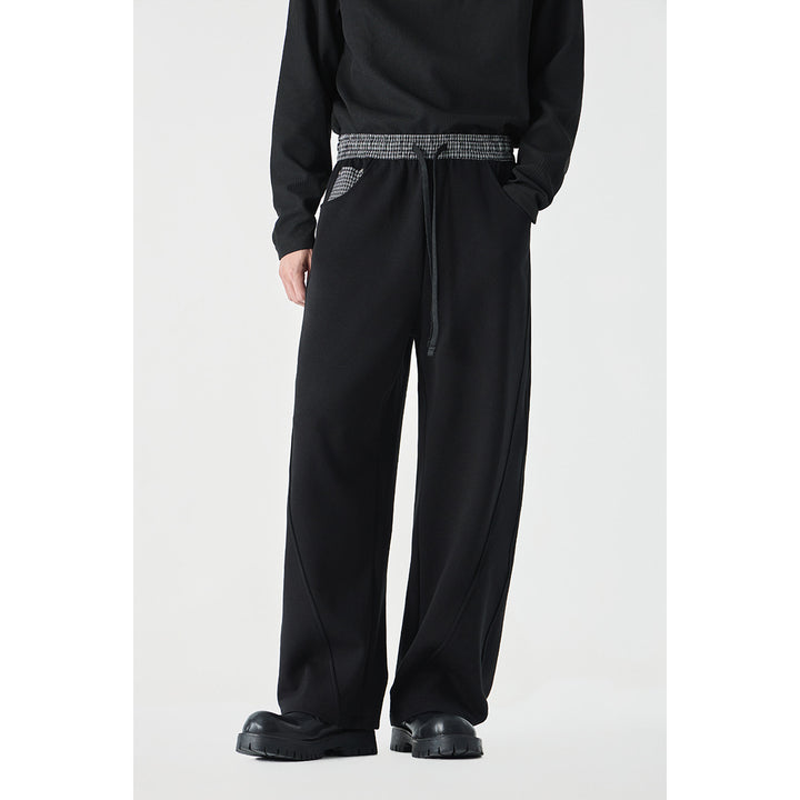 Damen Leichte Sweatpants mit hohem Gummibund, Karomusterbesatz und weitem Cropped Schnitt Drune