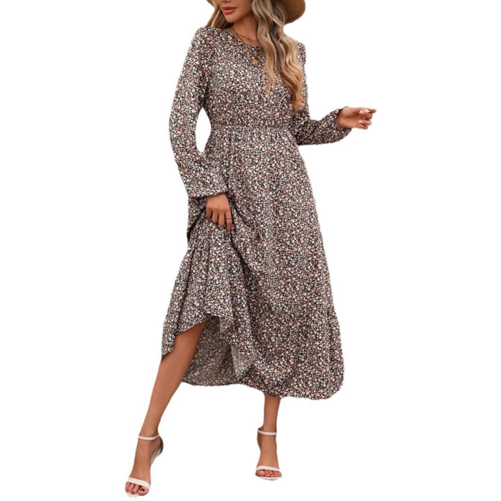 Damen Midi-Kleid mit elastischem Taillenband und floralem Muster Drune