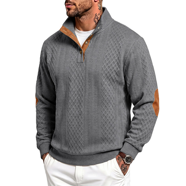 Herren Feinstrukturierter Troyer-Pullover mit Kragenbesatz und Ellbogen-Patches Drune