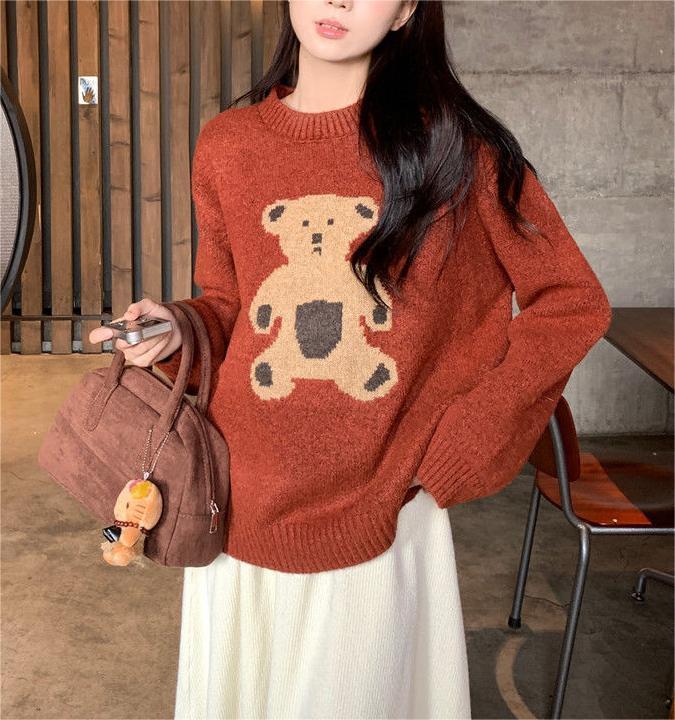 Damen Strickpullover mit bärigem Motiv Drune