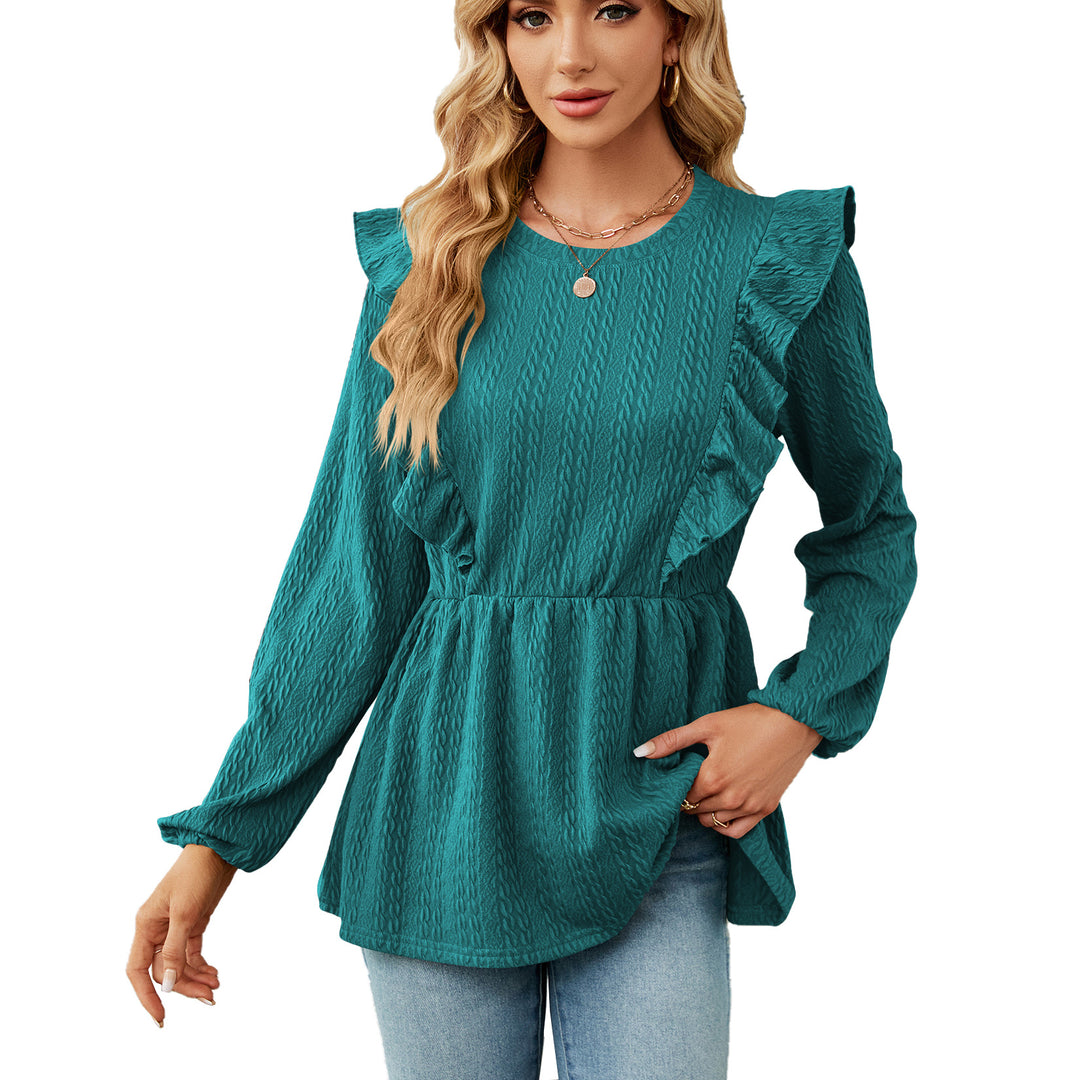 Damen trendiges Blusenshirt mit Rüschendetails und elastischem Bund Drune