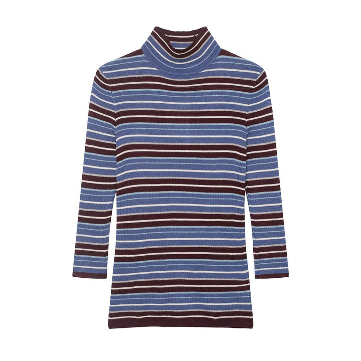 Damen Gestreifter Feinstrick-Rollkragenpullover mit schmaler Rippenstruktur Drune