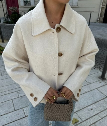 Damen oversized Wolljacke mit elegantem Kragen Drune