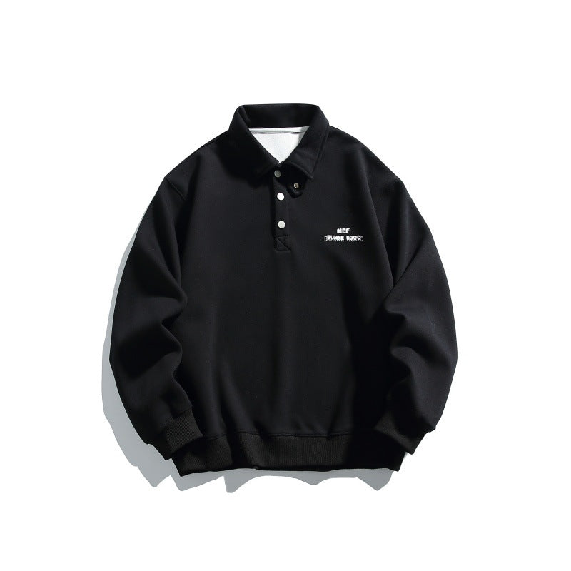 Unisex Casual-Polo-Sweatshirt mit kurzem Druckknopfverschluss und geripptem Saum Drune