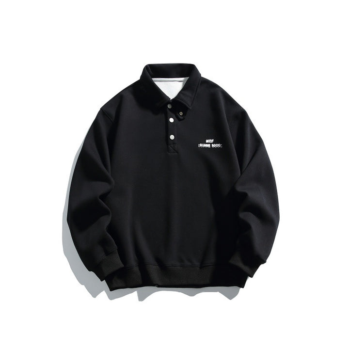 Unisex Casual-Polo-Sweatshirt mit kurzem Druckknopfverschluss und geripptem Saum Drune