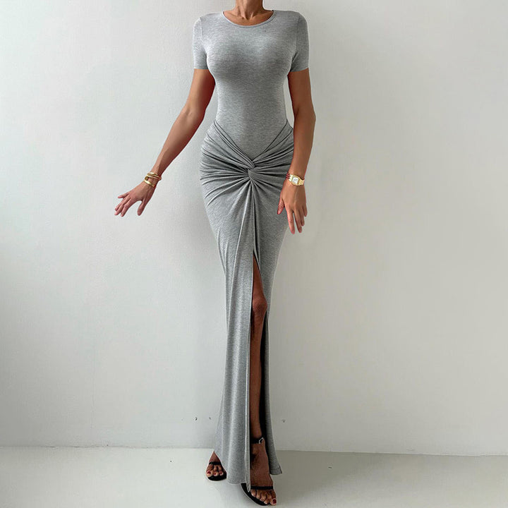 Damen Maxi Kleid mit elegantem Wickeldesign und stilvollen Raffungselementen Drune