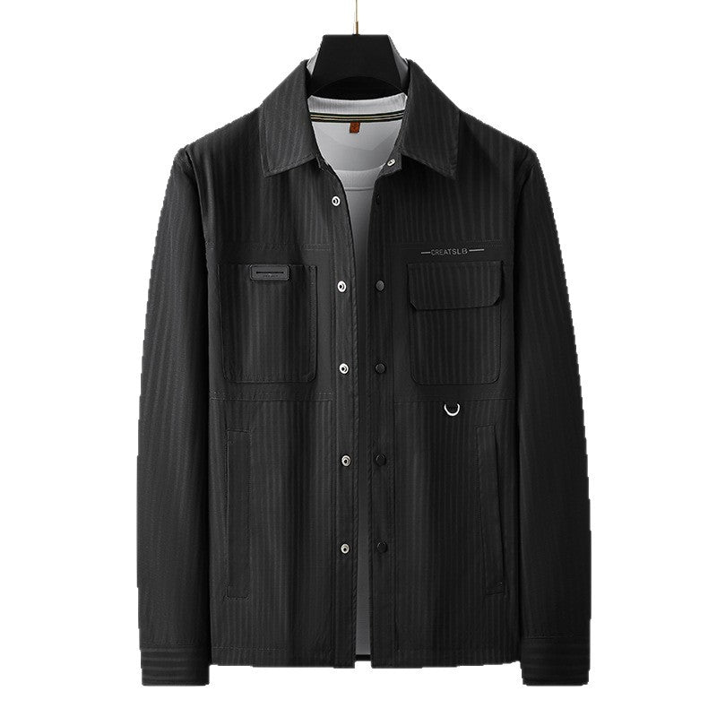 Herren Utility-Overshirt mit feiner Nadelstreifenstruktur, Brusttaschen und D‑Ring Drune