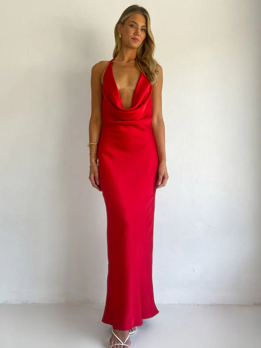 Damen Maxi-Kleid mit schulterfreiem Schnitt und elegantem Drapierungsdesign Drune