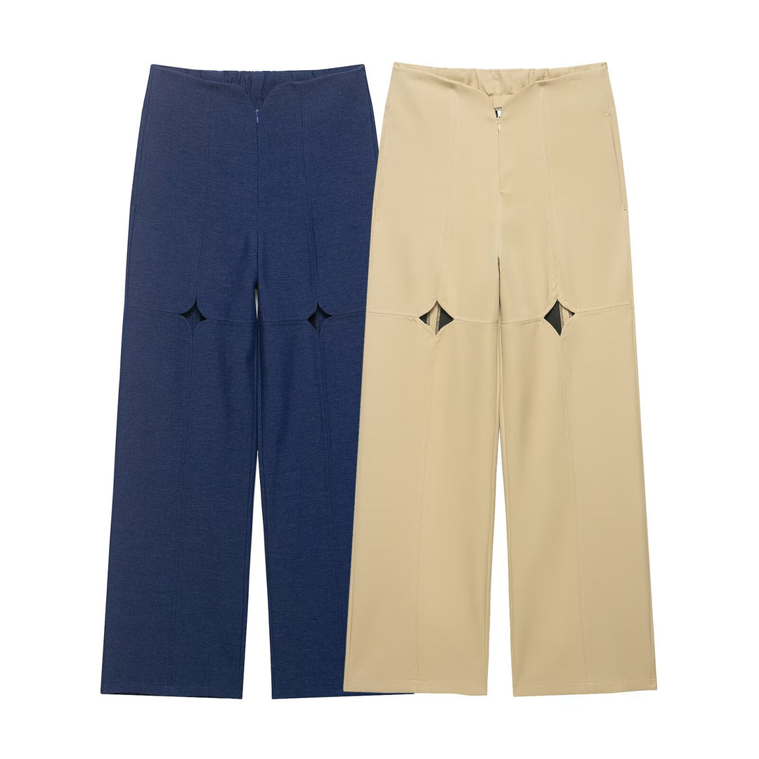 Damen Hochtaillierte weite Hose mit Cut-Out‑Kniepartie und Ziernähten Drune