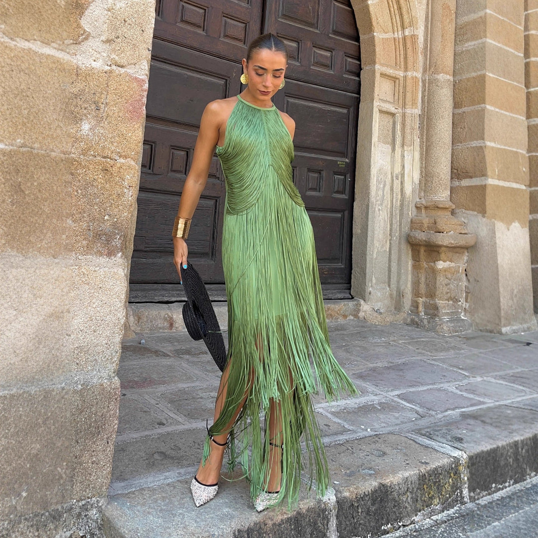Damen Fransen Maxikleid mit elegantem Schnitt und fließendem Design Drune