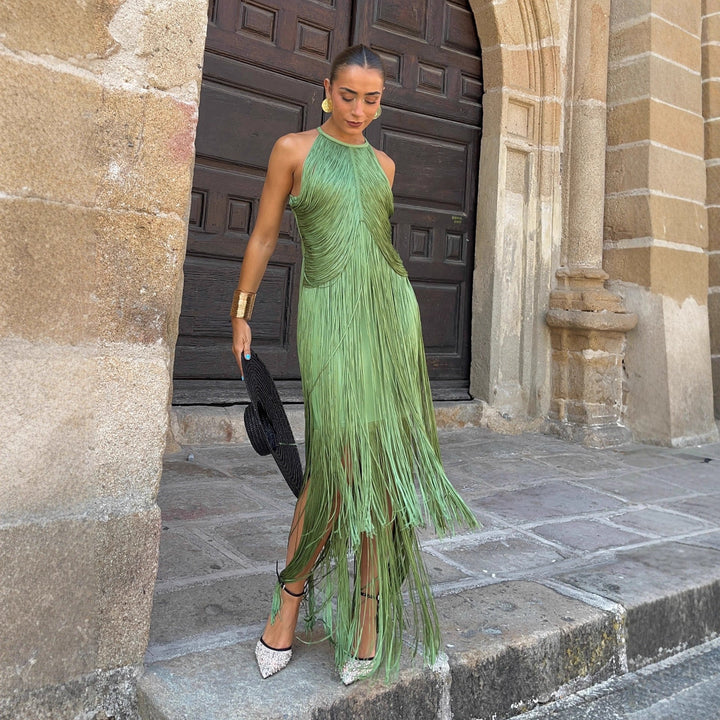 Damen Fransen Maxikleid mit elegantem Schnitt und fließendem Design Drune