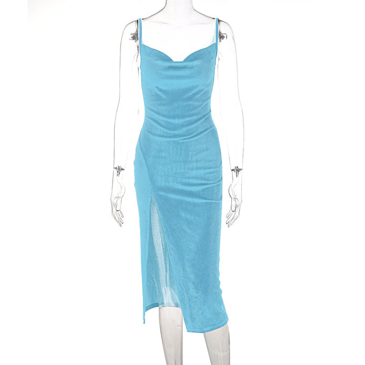 Damen Elegantes Satin-Midikleid mit Drapierung und Seitenschlitz Drune