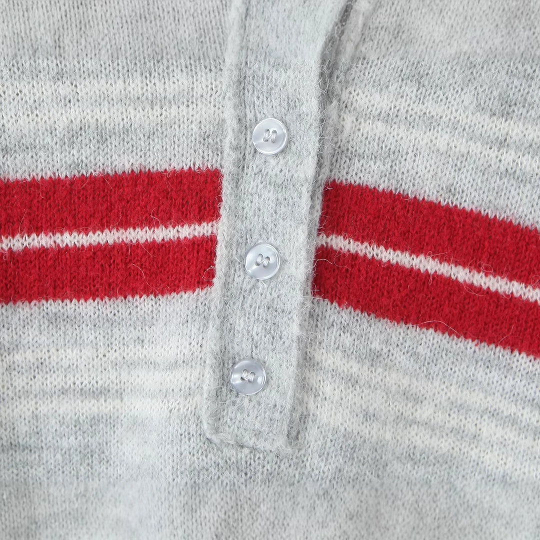 Damen Gestreifter Polokragen-Strickpullover im Oversize-Look Drune