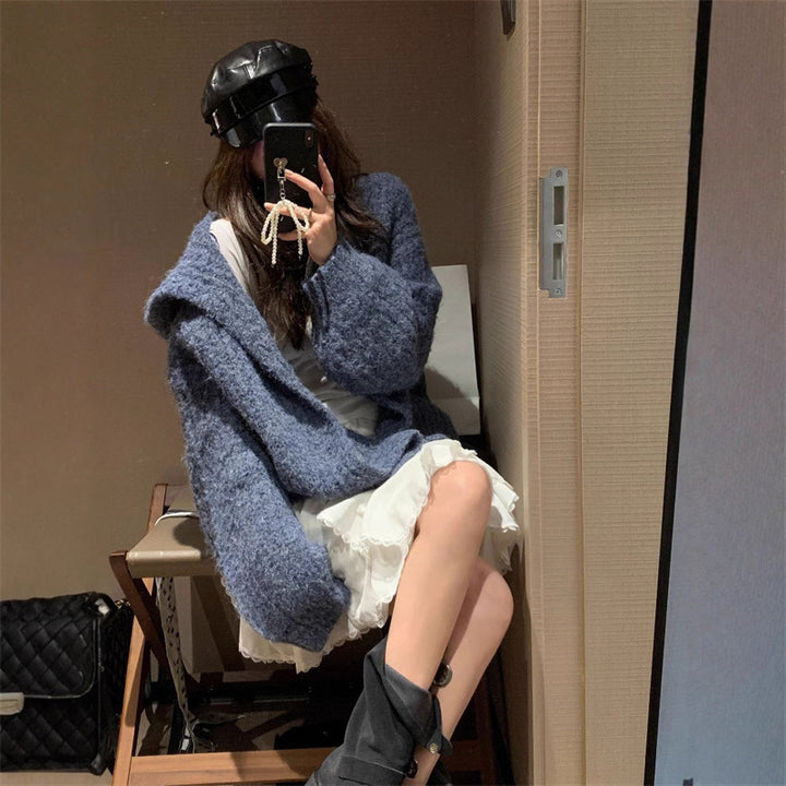 Damen Kuschliger Oversized Hoodie-Cardigan mit tiefem V-Ausschnitt und weitem Schnitt Drune