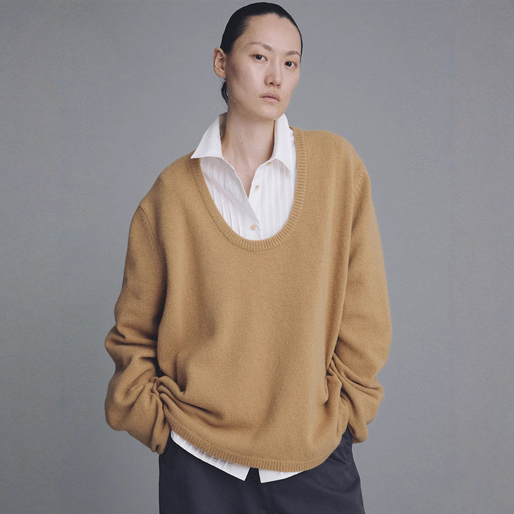 Damen Modischer Strickpullover mit rundem Ausschnitt Drune