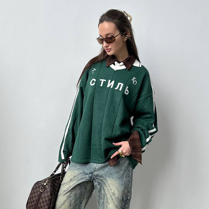 Damen Oversized Sweatshirt mit sportlichem Schriftzug Drune