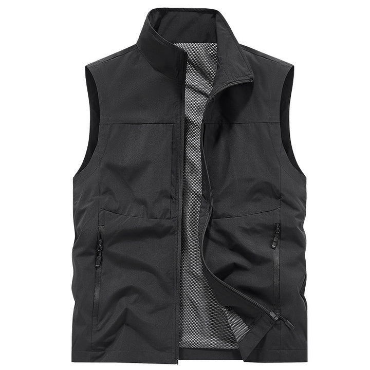 Herren Leichte Softshell-Outdoorweste mit Mesh‑Futter, Reißverschlusstaschen und Stehkragen Drune