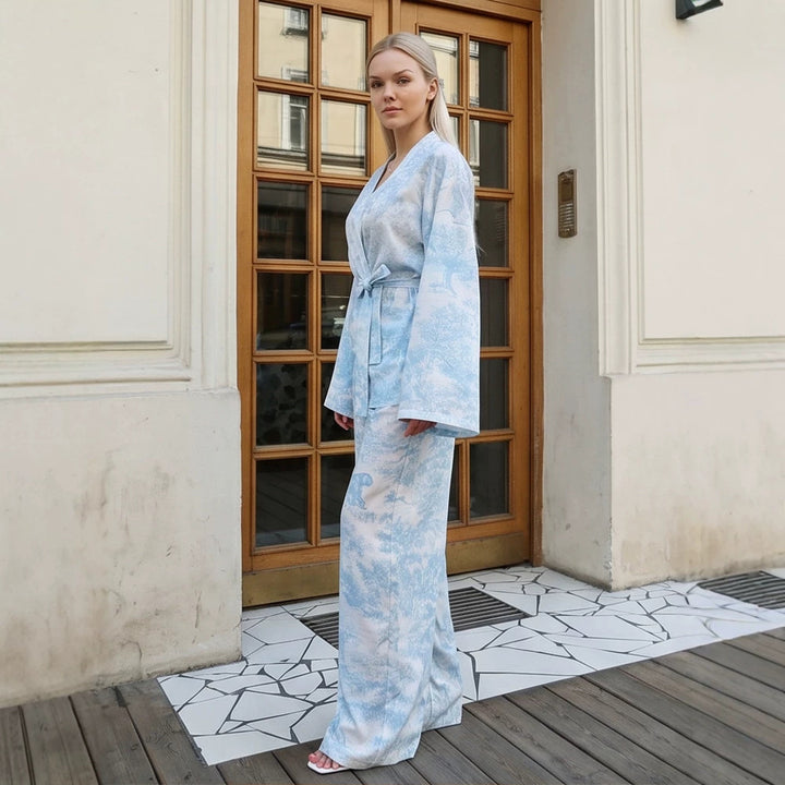 Damen Zweiteiliges Wickel-Set im Kimono-Stil mit weitem Bein Drune